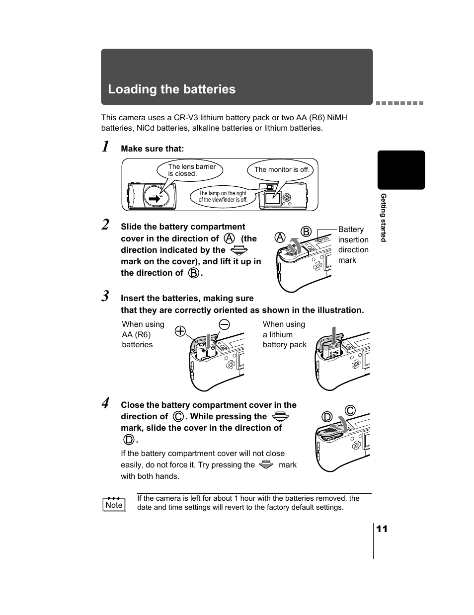 Loading the batteries | Olympus CAMEDIA C-2 ZOOM User Manual | Page 12 / 140