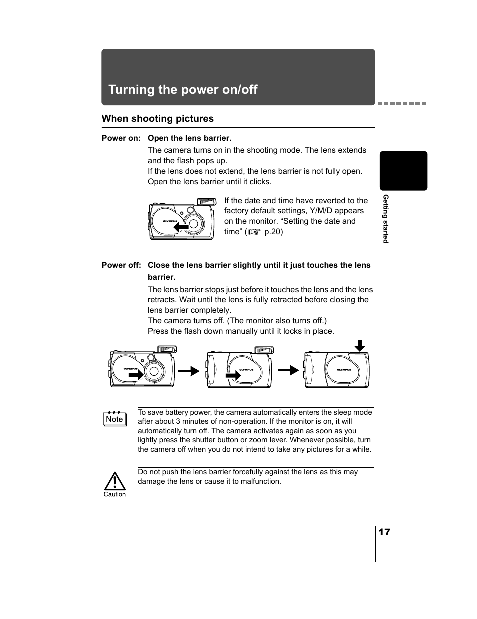 Turning the power on/off | Olympus CAMEDIA C-2 ZOOM User Manual | Page 18 / 140