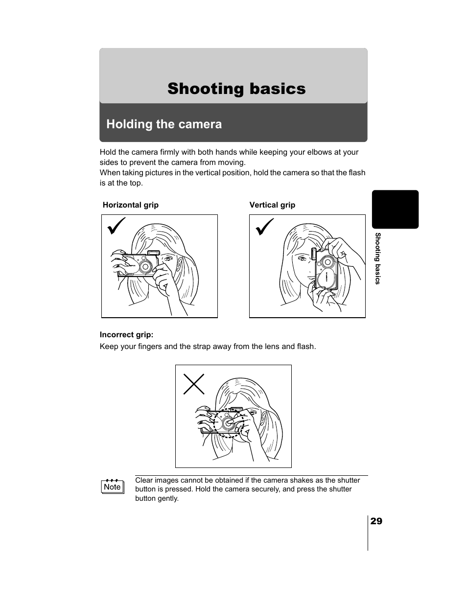 Shooting basics, Holding the camera | Olympus CAMEDIA C-2 ZOOM User Manual | Page 30 / 140