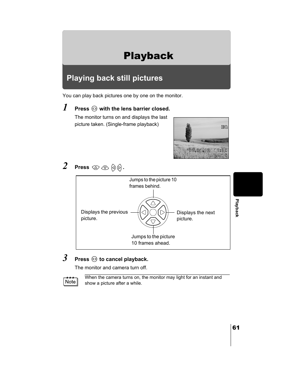 Playback, Playing back still pictures | Olympus CAMEDIA C-2 ZOOM User Manual | Page 62 / 140