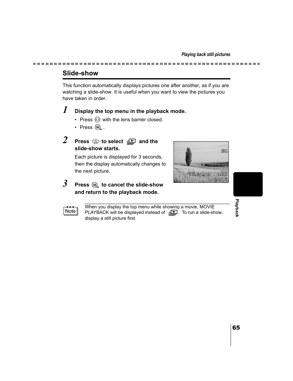 Slide-show, P.65 | Olympus CAMEDIA C-2 ZOOM User Manual | Page 66 / 140