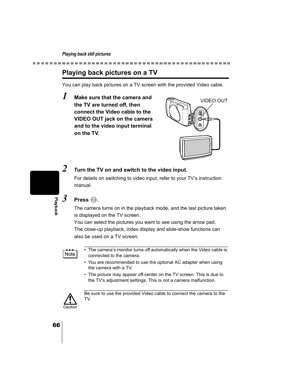 Playing back pictures on a tv | Olympus CAMEDIA C-2 ZOOM User Manual | Page 67 / 140