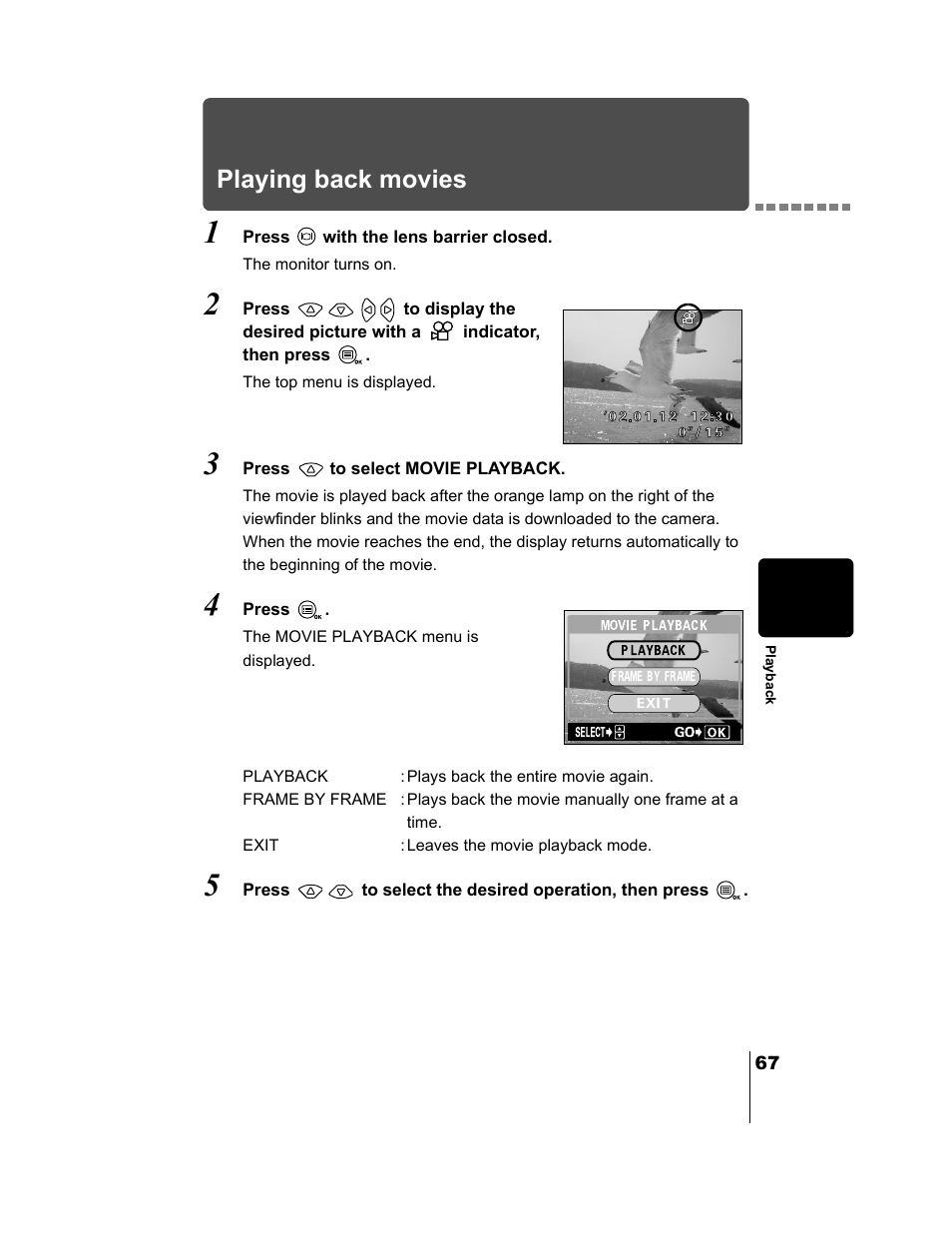 Playing back movies, P.67 | Olympus CAMEDIA C-2 ZOOM User Manual | Page 68 / 140