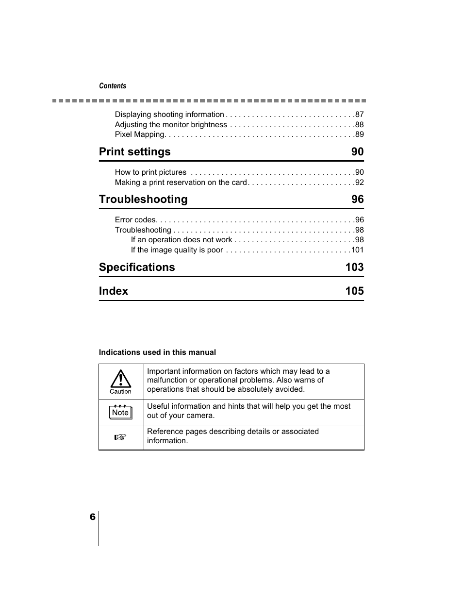 Print settings 90, Troubleshooting 96 | Olympus CAMEDIA C-2 ZOOM User Manual | Page 7 / 140