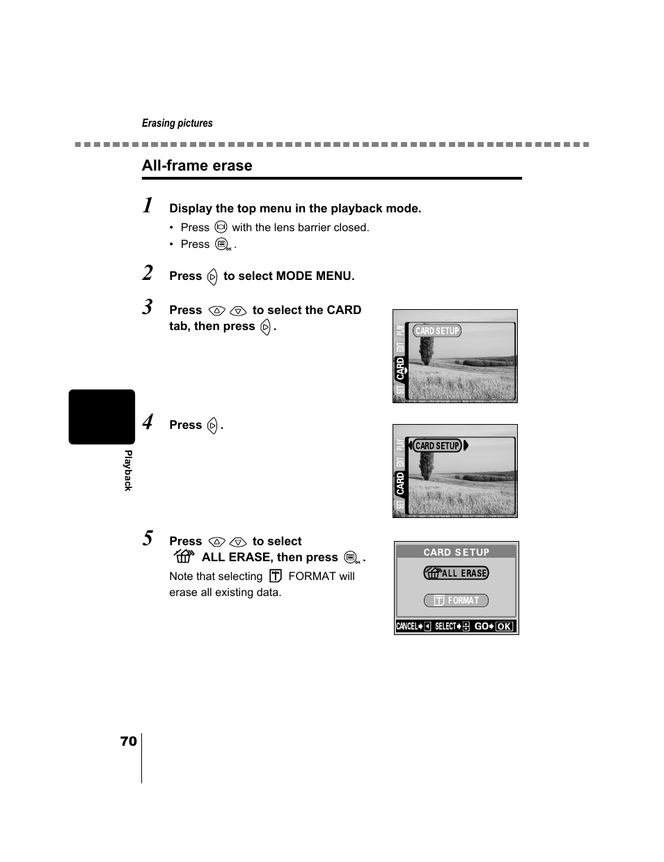 All-frame erase, P.70 | Olympus CAMEDIA C-2 ZOOM User Manual | Page 71 / 140