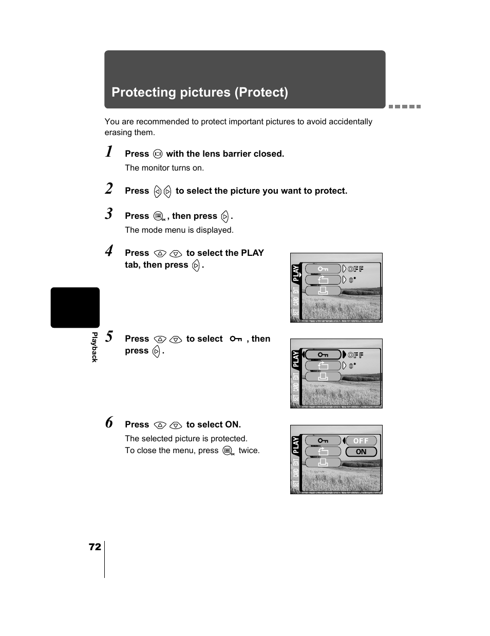 Protecting pictures (protect), P.72, P.72) | Olympus CAMEDIA C-2 ZOOM User Manual | Page 73 / 140