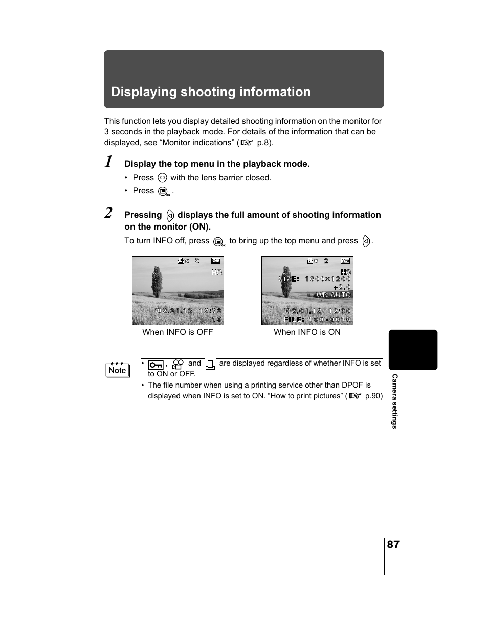 Displaying shooting information, P.87 | Olympus CAMEDIA C-2 ZOOM User Manual | Page 88 / 140