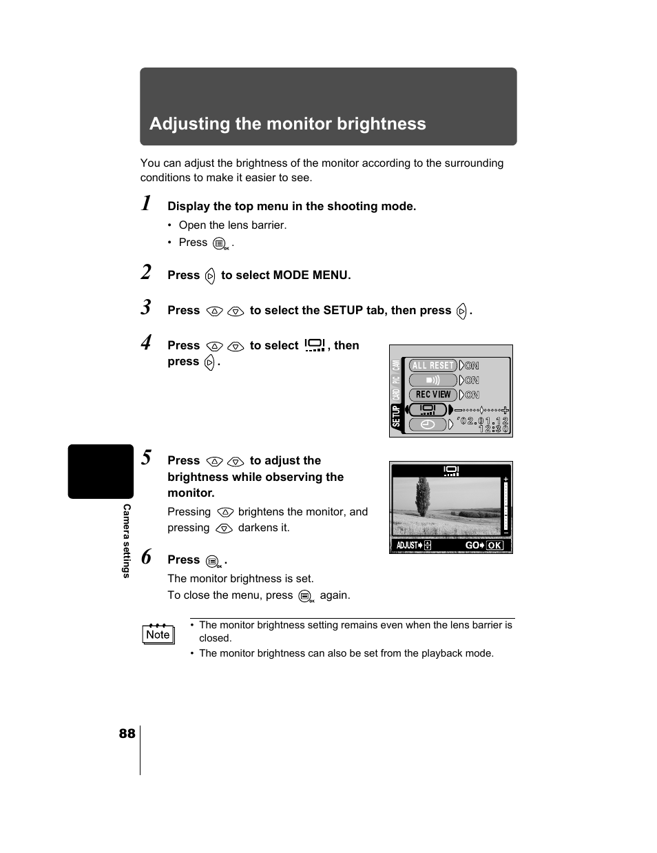 Adjusting the monitor brightness, P.88 | Olympus CAMEDIA C-2 ZOOM User Manual | Page 89 / 140
