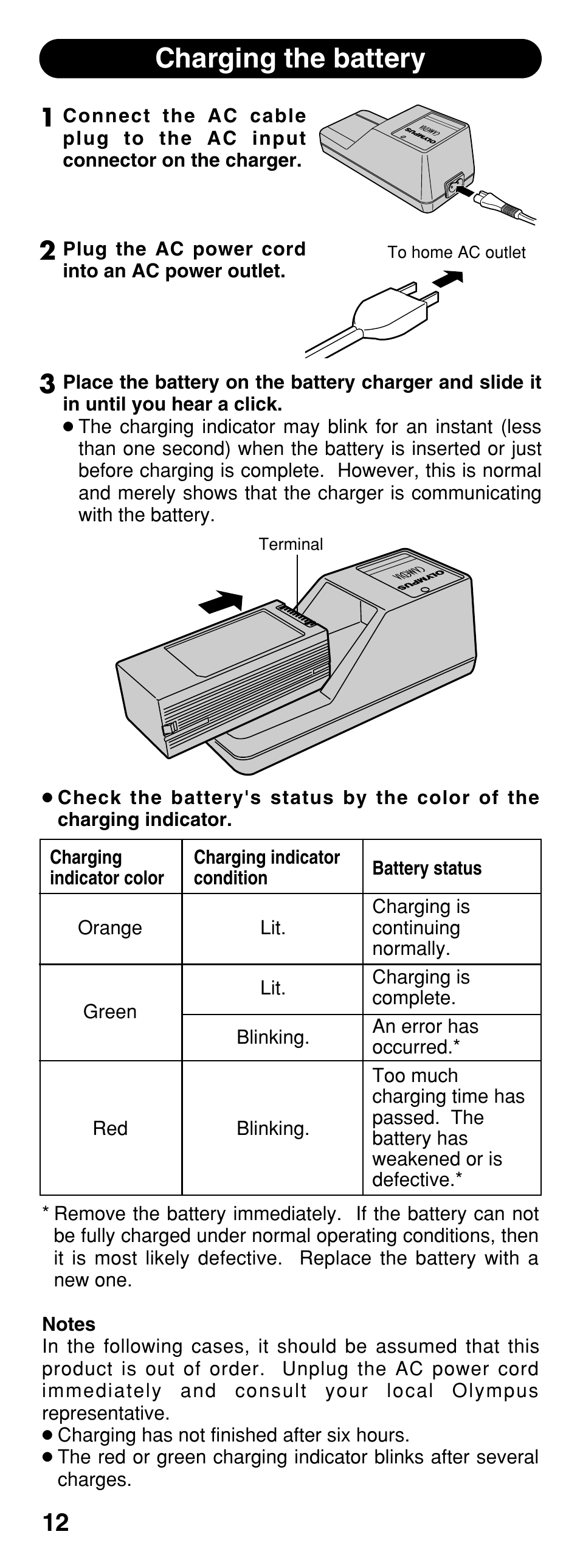 Charging the battery | Olympus CAMEDIA B-20LPC User Manual | Page 12 / 40