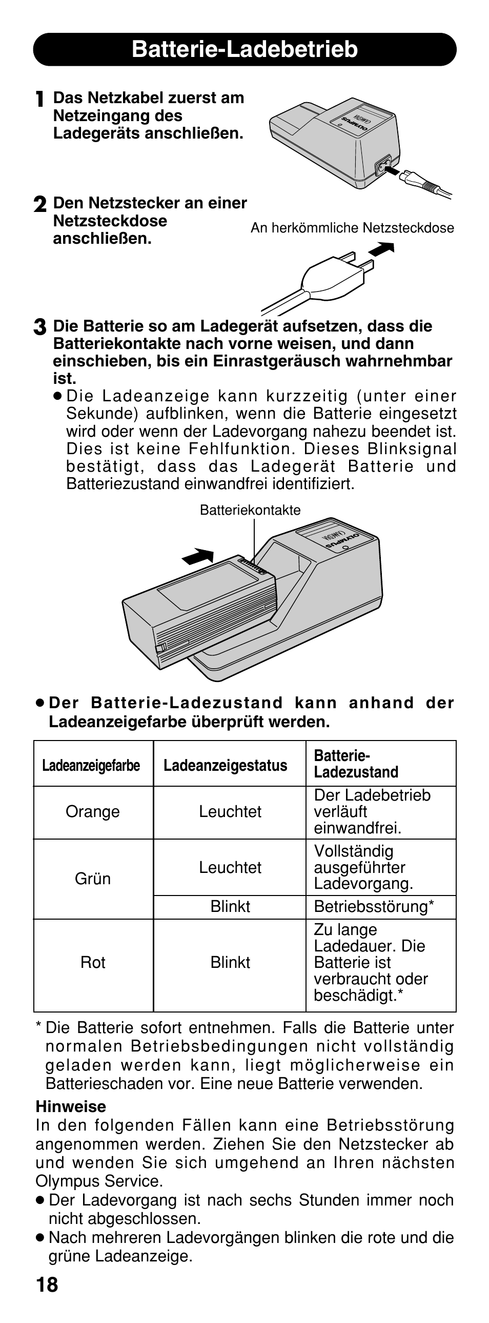 Batterie-ladebetrieb | Olympus CAMEDIA B-20LPC User Manual | Page 18 / 40