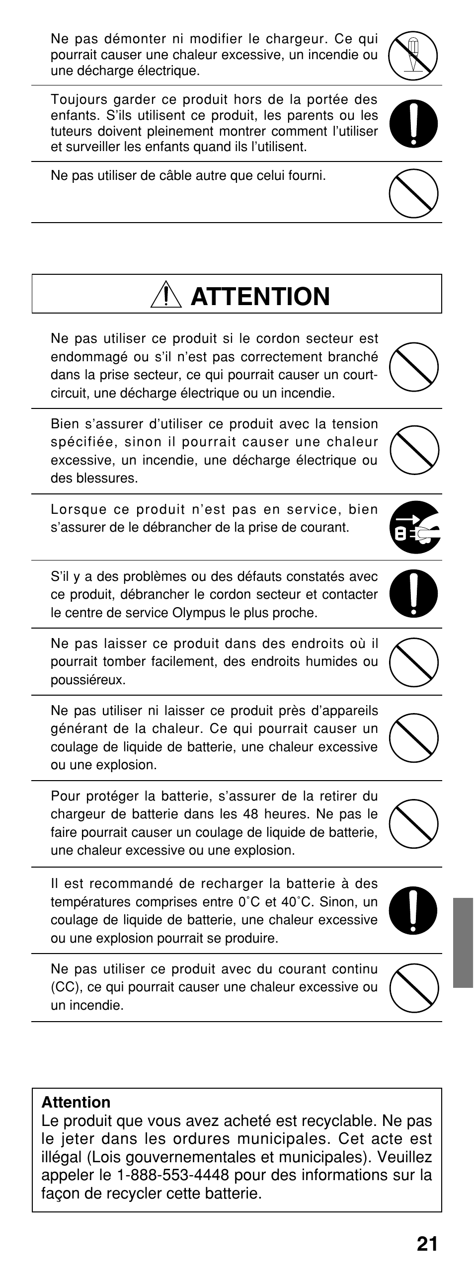 Attention | Olympus CAMEDIA B-20LPC User Manual | Page 21 / 40