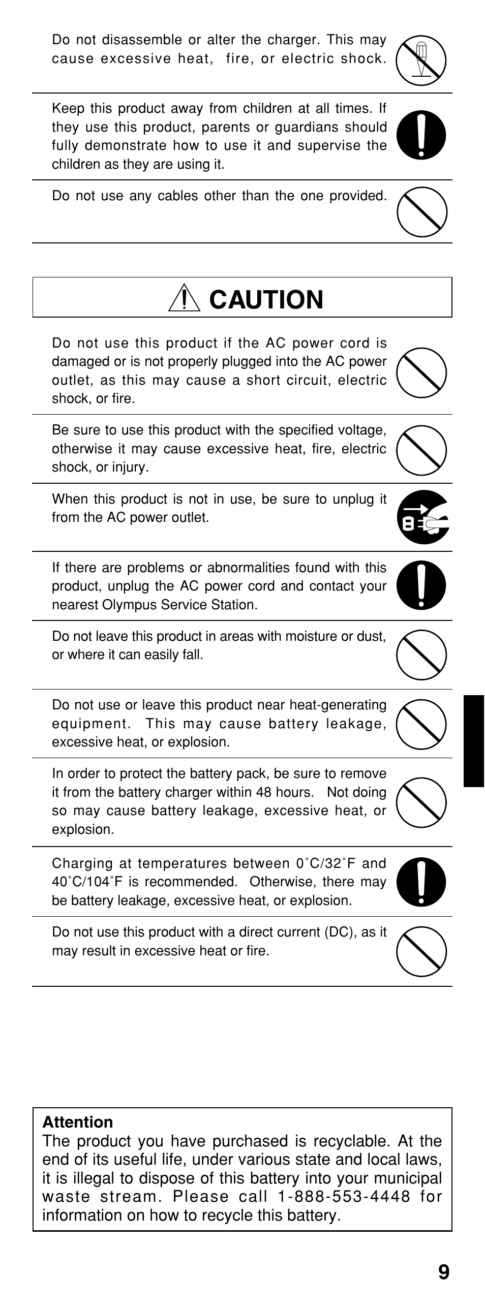 Caution | Olympus CAMEDIA B-20LPC User Manual | Page 9 / 40