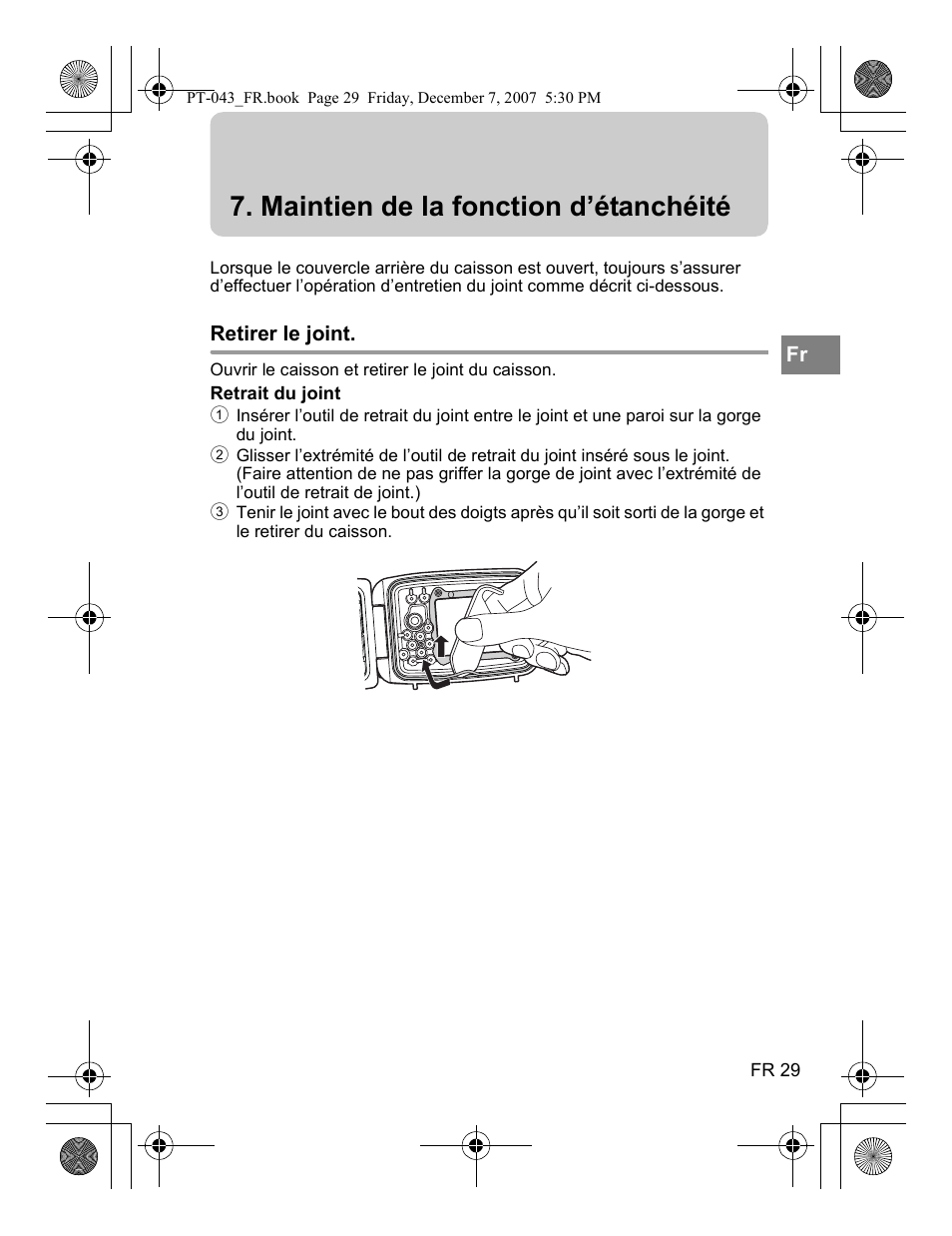 Maintien de la fonction d’étanchéité | Olympus PT-043 User Manual | Page 105 / 268