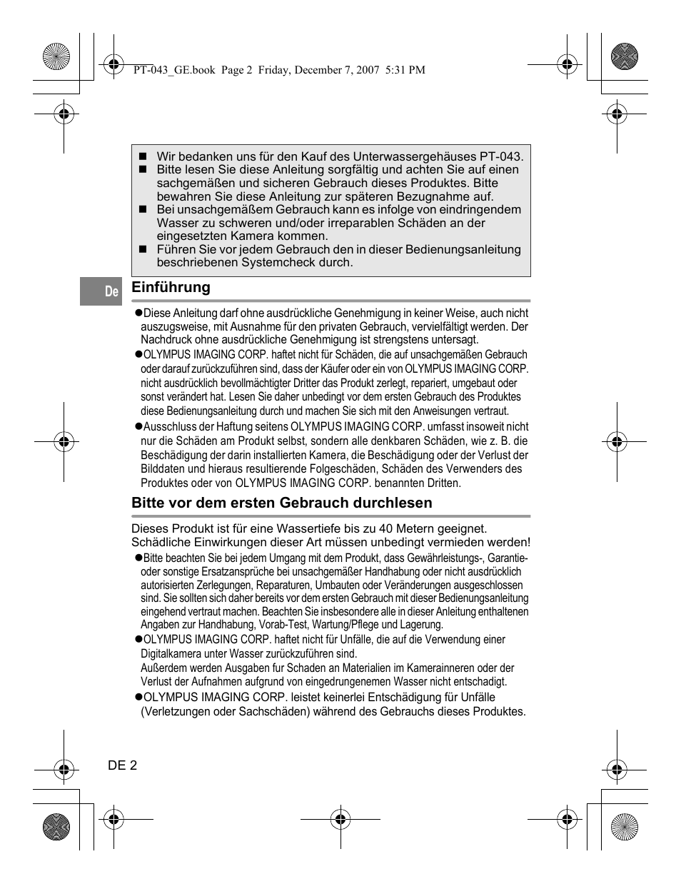 German | Olympus PT-043 User Manual | Page 116 / 268