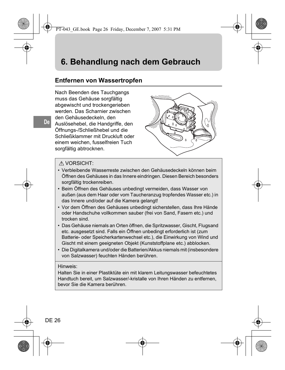 Behandlung nach dem gebrauch | Olympus PT-043 User Manual | Page 140 / 268