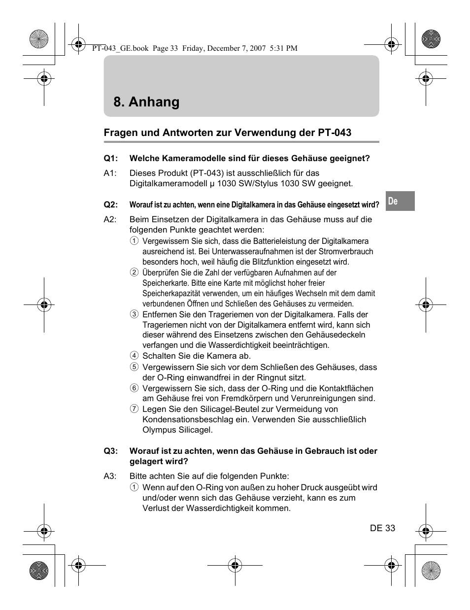 Anhang | Olympus PT-043 User Manual | Page 147 / 268
