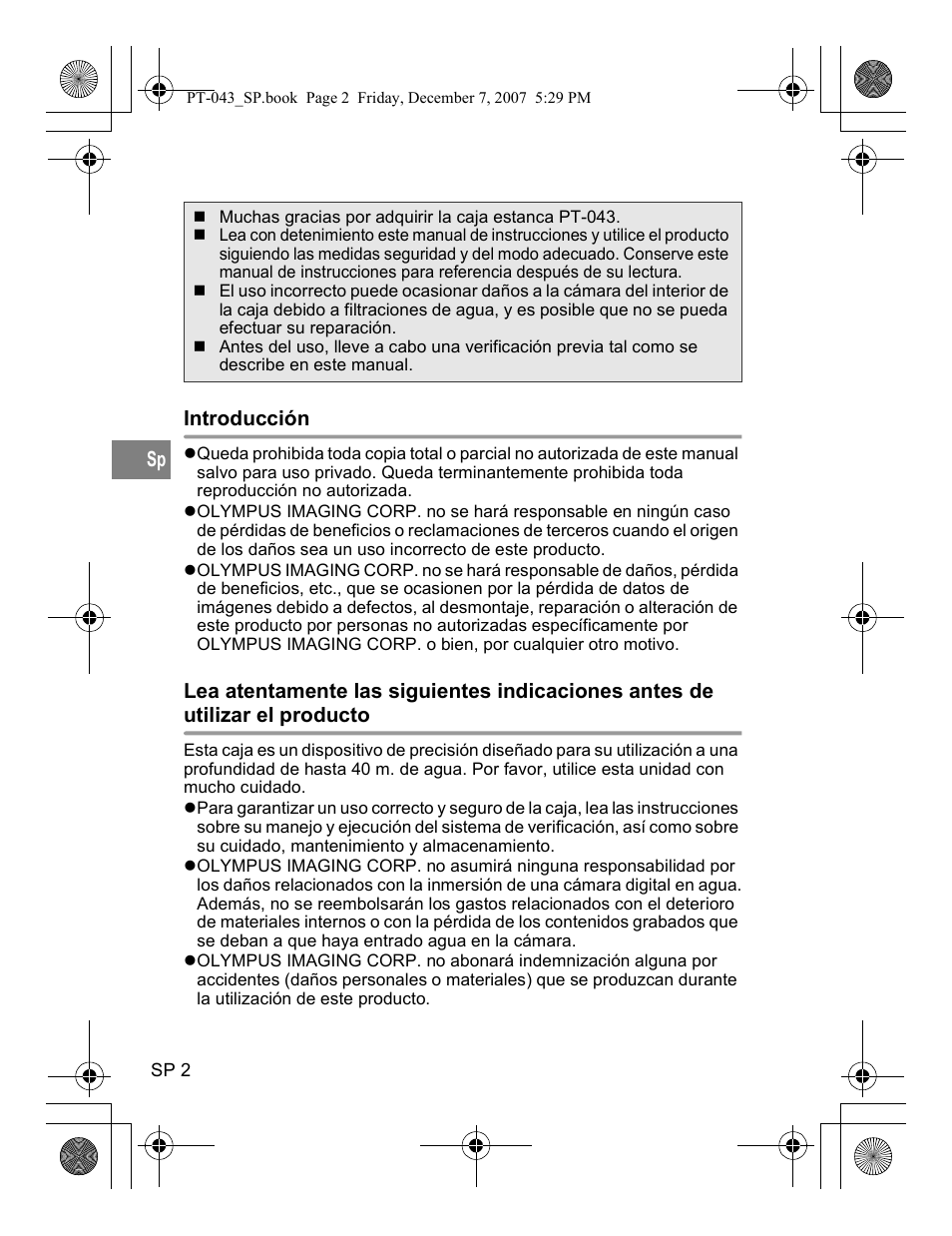 Spanish | Olympus PT-043 User Manual | Page 154 / 268
