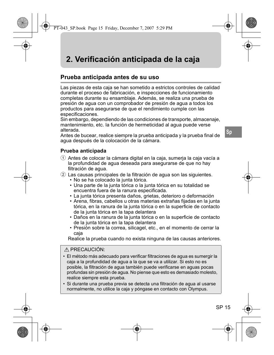 Verificación anticipada de la caja | Olympus PT-043 User Manual | Page 167 / 268