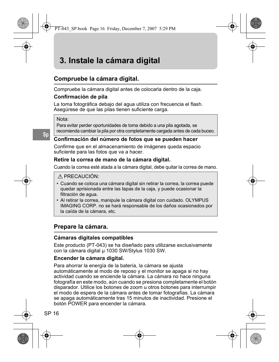 Instale la cámara digital | Olympus PT-043 User Manual | Page 168 / 268