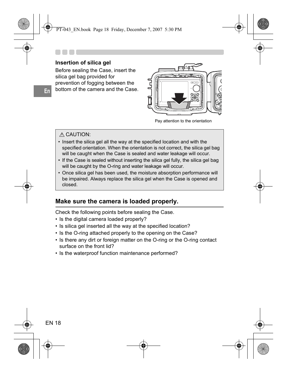 Make sure the camera is loaded properly | Olympus PT-043 User Manual | Page 56 / 268