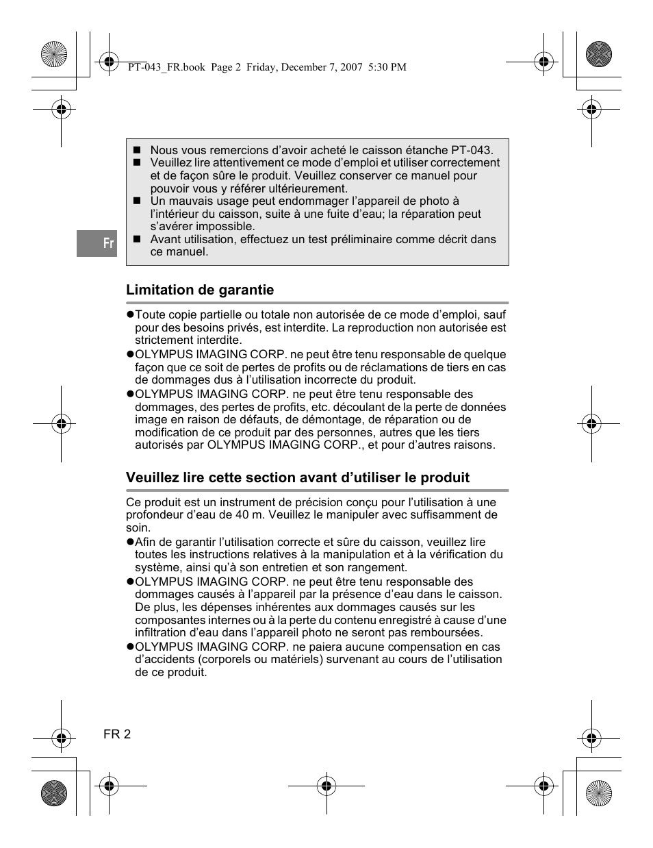 French | Olympus PT-043 User Manual | Page 78 / 268