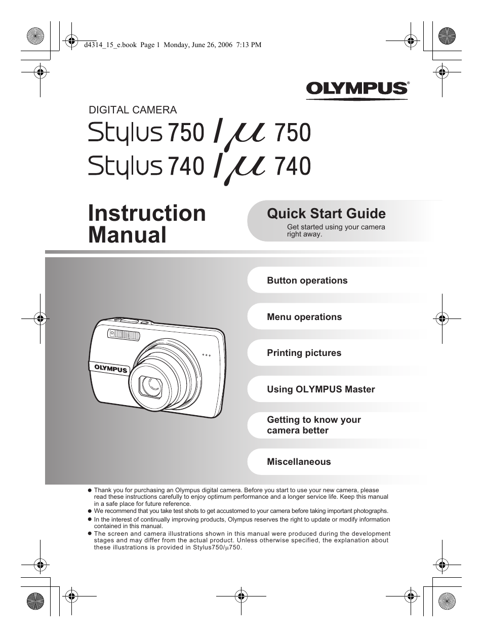 Olympus Stylus 750 User Manual | 80 pages