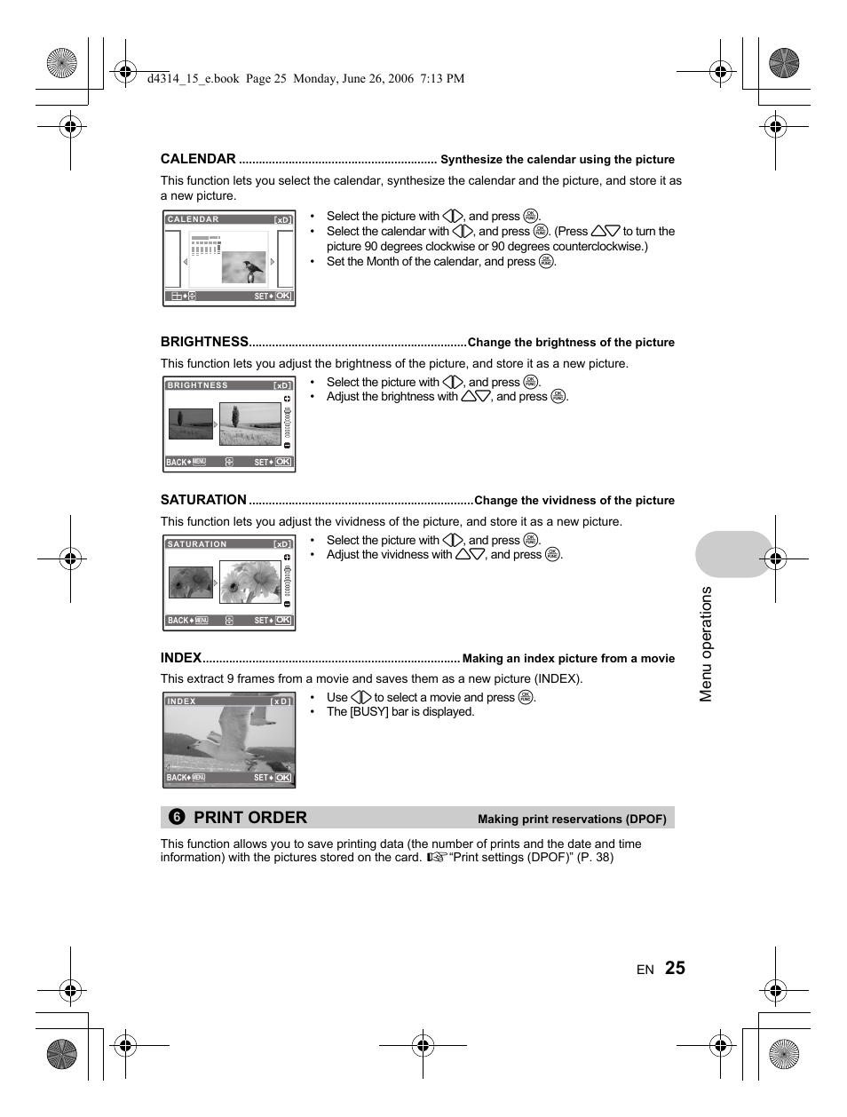 6print order, Menu operations | Olympus Stylus 750 User Manual | Page 25 / 80