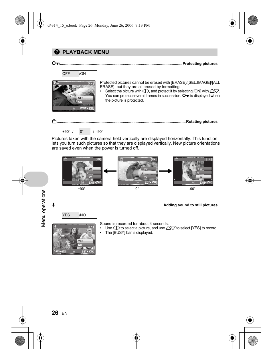 7playback menu, Menu operations | Olympus Stylus 750 User Manual | Page 26 / 80