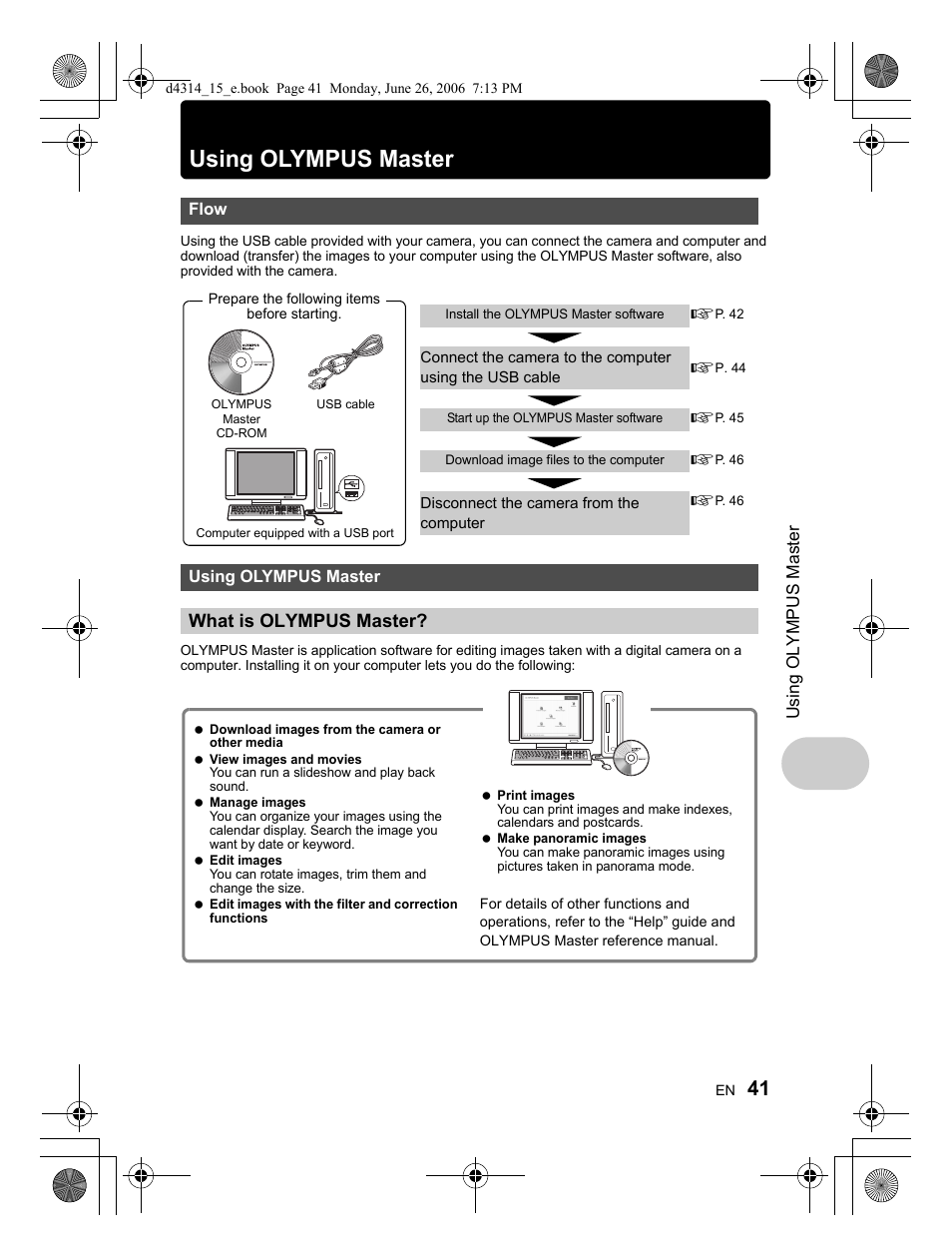 What is olympus master, Using olympus master, Flow | Olympus Stylus 750 User Manual | Page 41 / 80