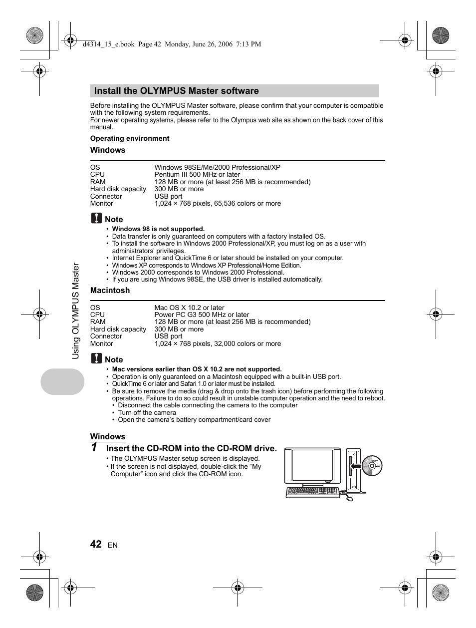 Install the olympus master software | Olympus Stylus 750 User Manual | Page 42 / 80