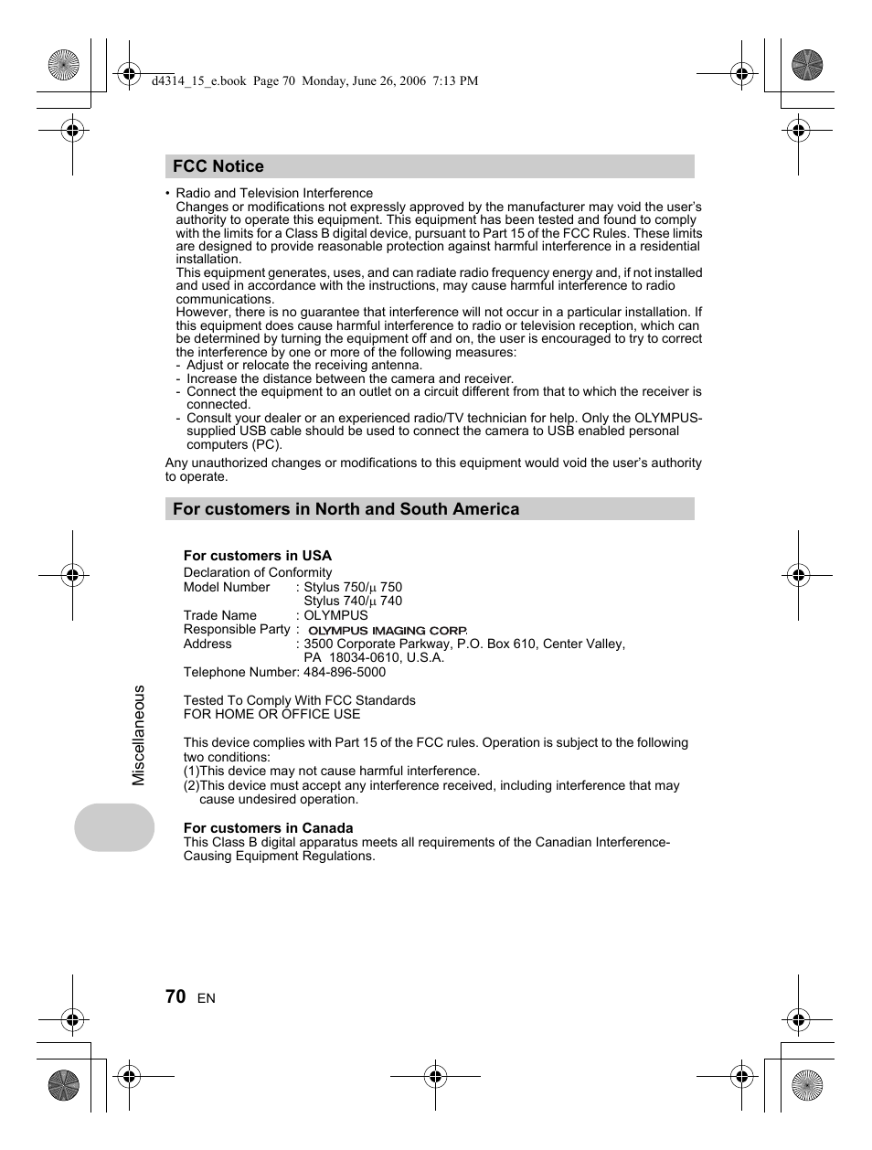 Olympus Stylus 750 User Manual | Page 70 / 80