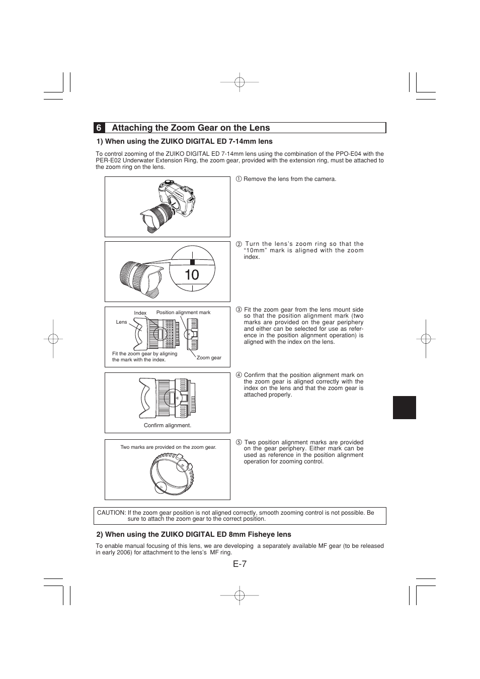 E-7 6 attaching the zoom gear on the lens | Olympus PPO-E04 User Manual | Page 19 / 80