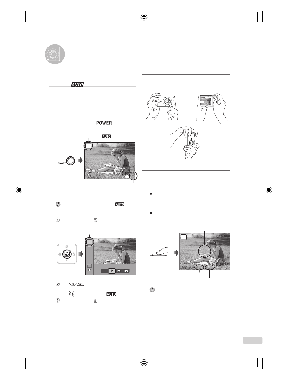 Toma, reproducción y borrado, Toma con ajustes automáticos ( modo h), 55 es | Apunte la cámara y encuadre la toma, Presione el botón o para encender la cámara | Olympus FE-360 User Manual | Page 55 / 124
