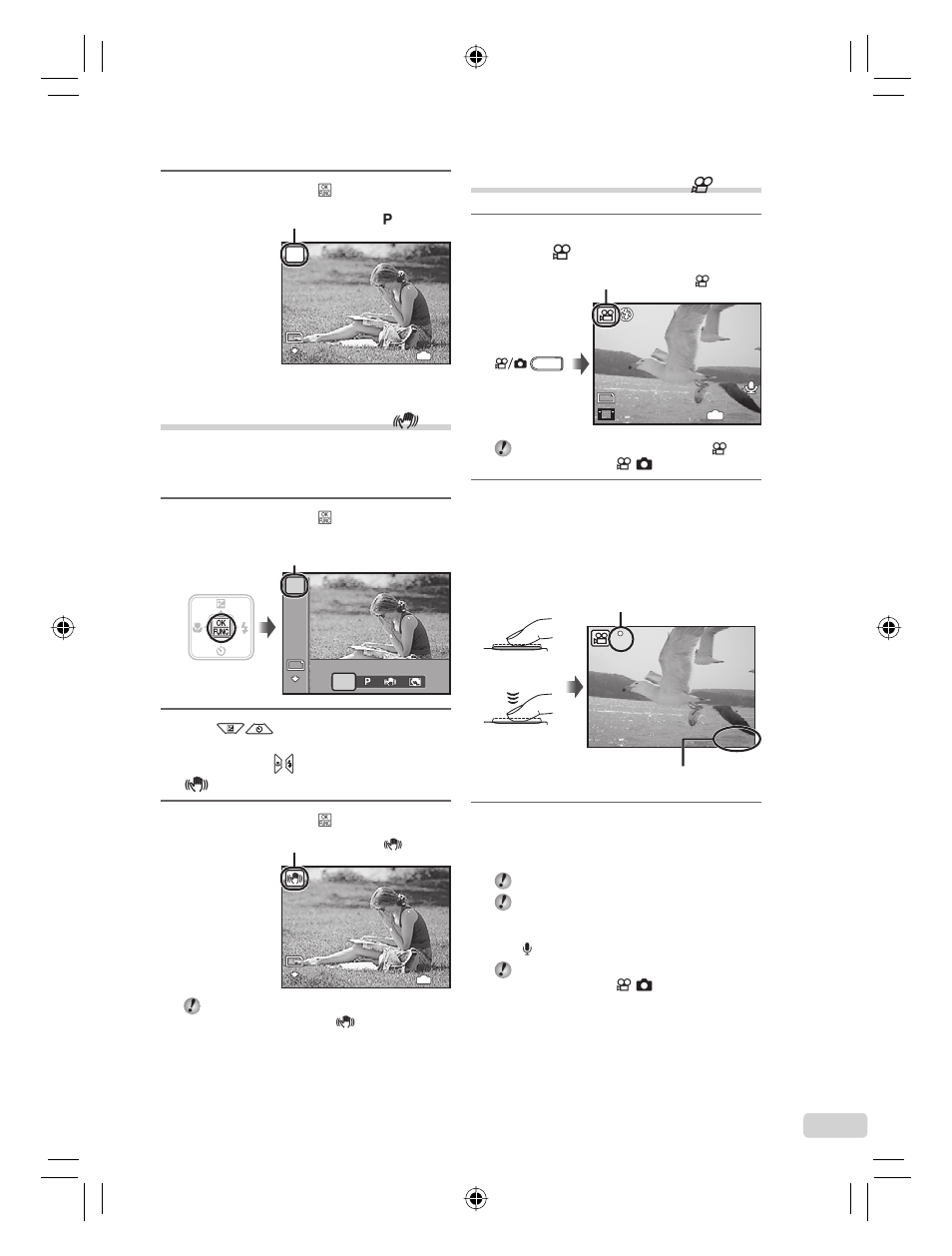 Toma de vídeos (modo n), 59 es, Presione el botón b | Verifi que que el indicador de modo está en n | Olympus FE-360 User Manual | Page 59 / 124