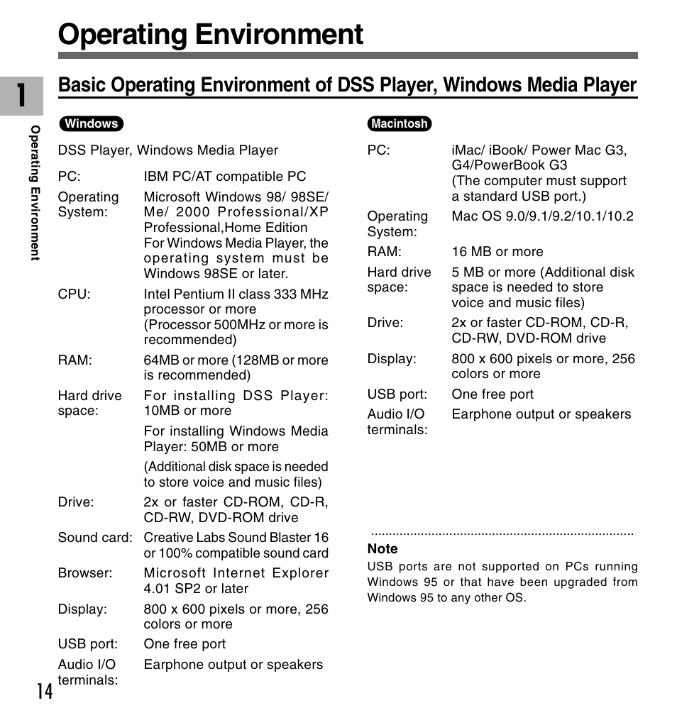 Operating environment | Olympus VOICE & MUSIC DM-10 User Manual | Page 14 / 101