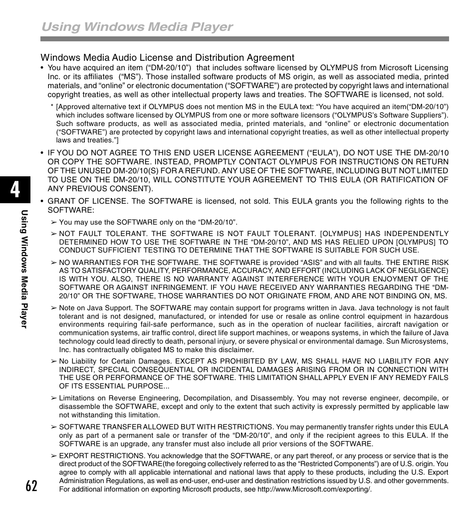 Using windows media player | Olympus VOICE & MUSIC DM-10 User Manual | Page 62 / 101