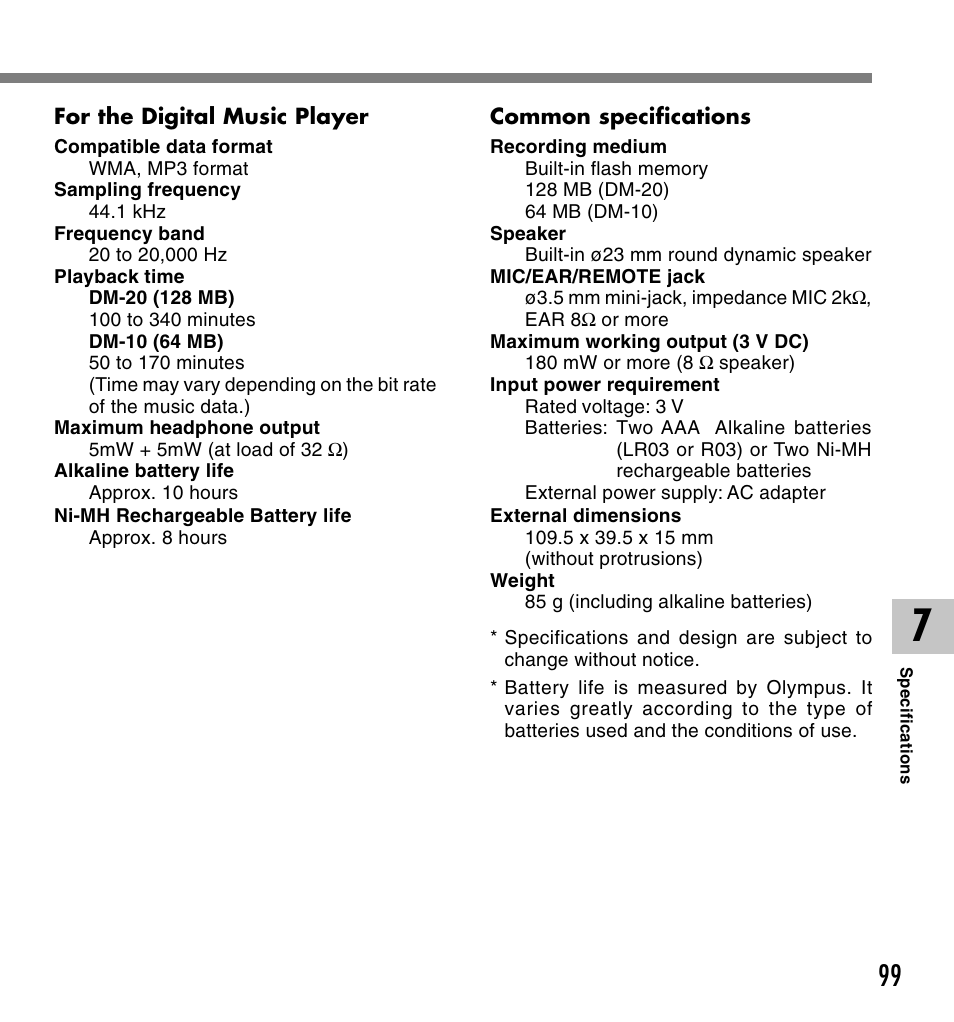 Olympus VOICE & MUSIC DM-10 User Manual | Page 99 / 101