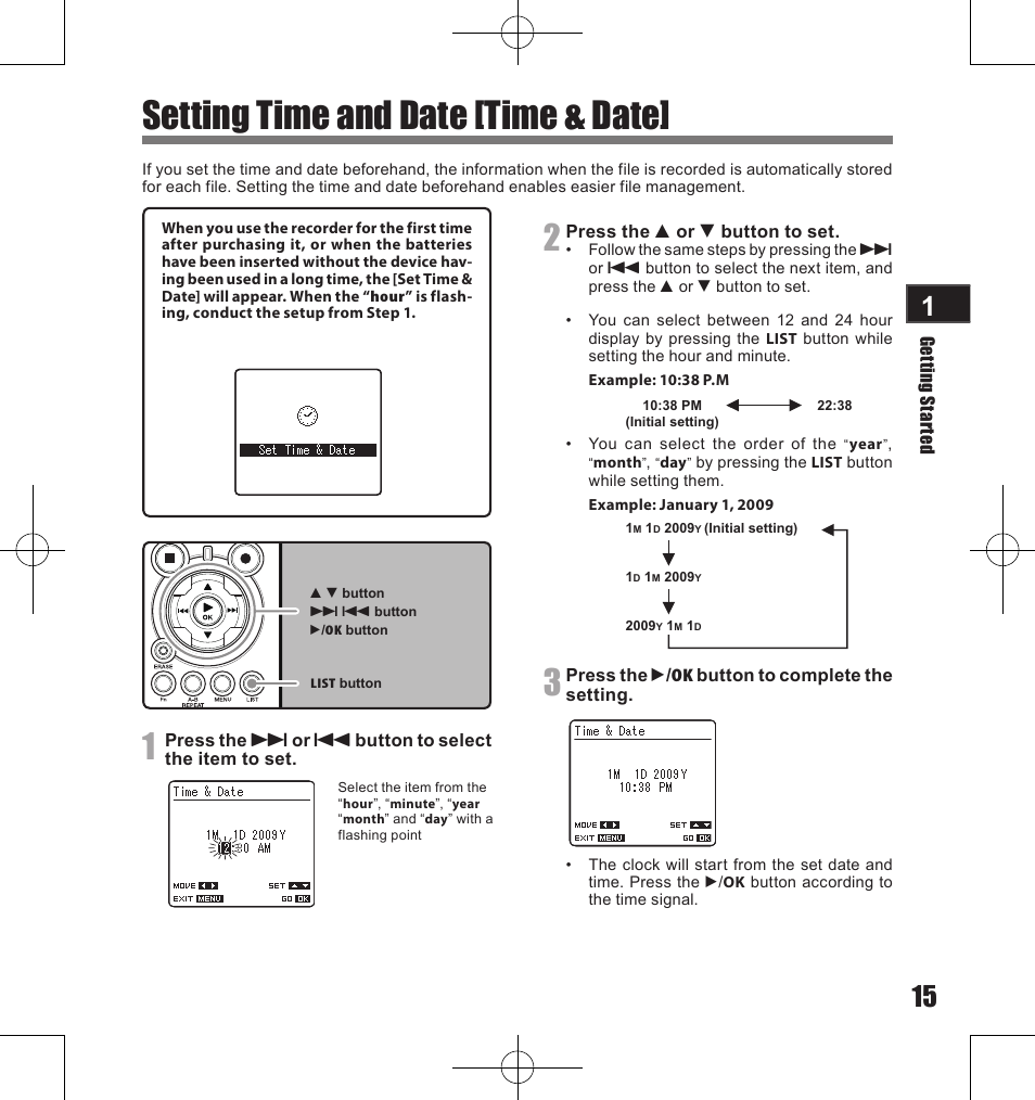 Setting time and date [time & date | Olympus LS-11 User Manual | Page 15 / 86