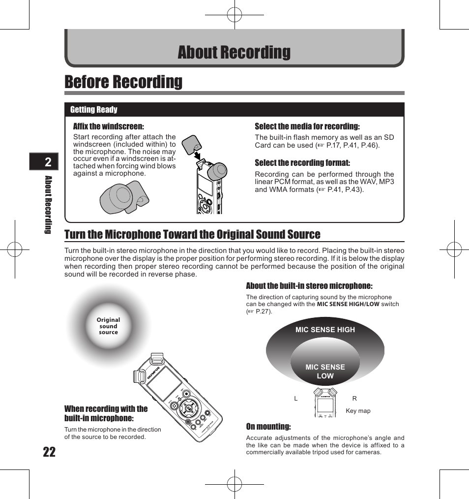 About recording before recording | Olympus LS-11 User Manual | Page 22 / 86