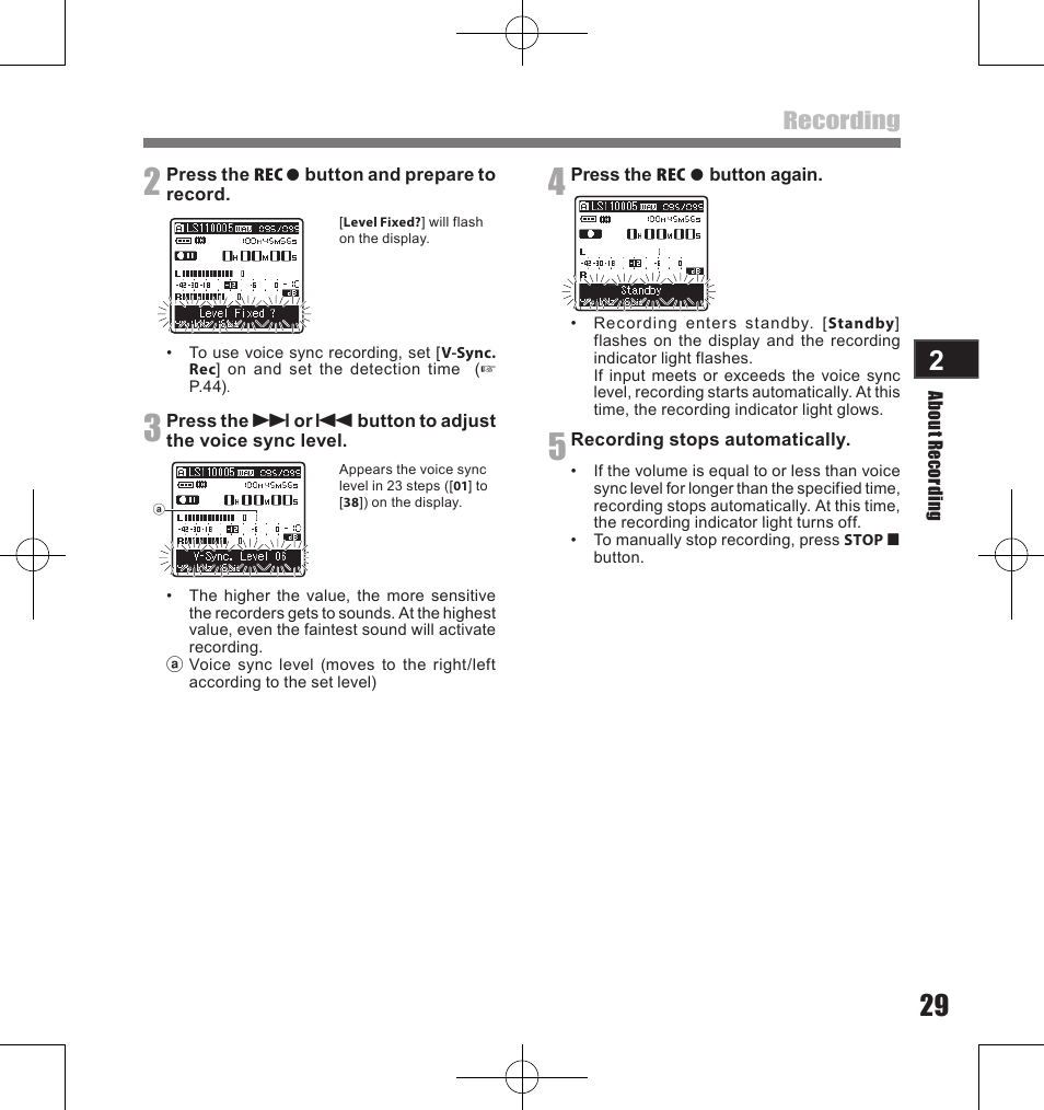 Recording | Olympus LS-11 User Manual | Page 29 / 86