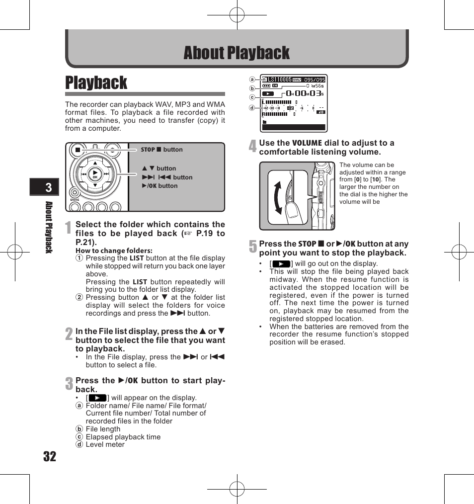Playback, About playback | Olympus LS-11 User Manual | Page 32 / 86