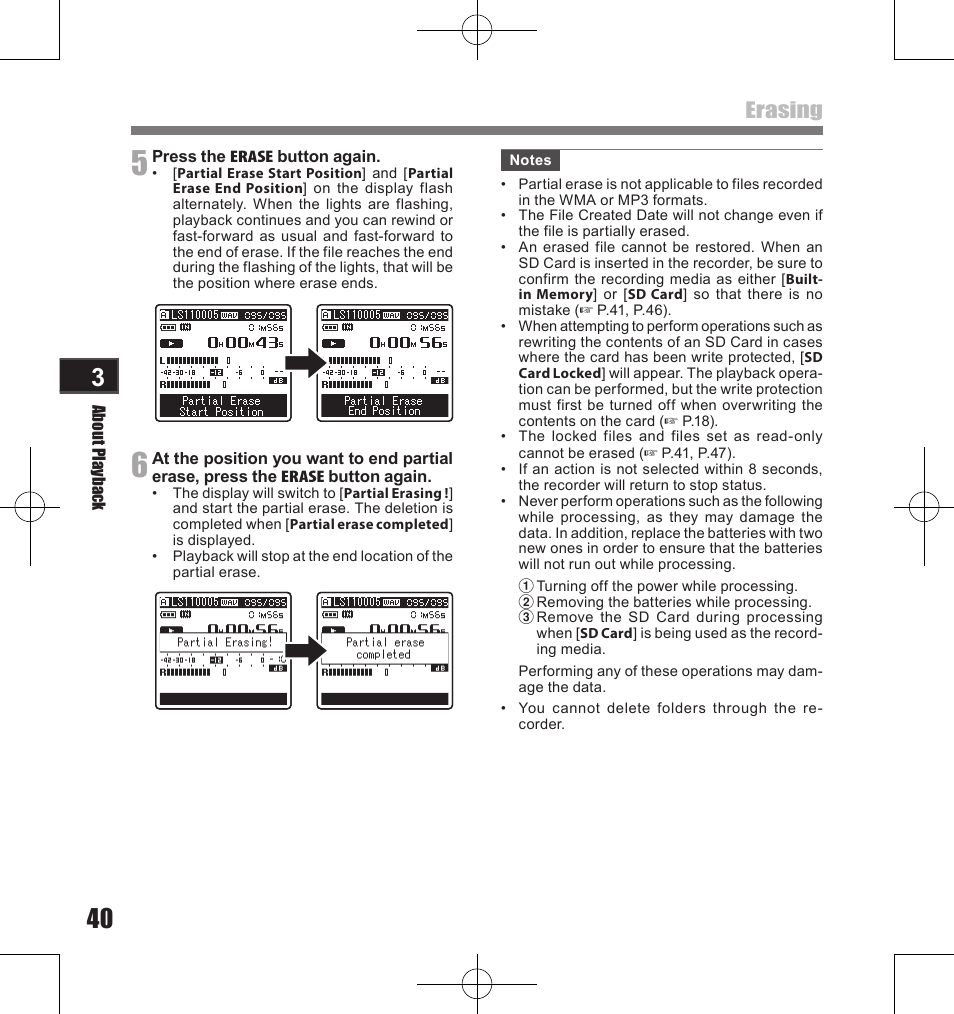 Erasing | Olympus LS-11 User Manual | Page 40 / 86