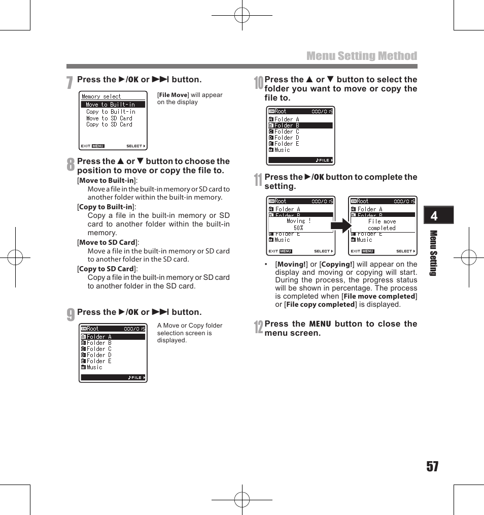 Menu setting method | Olympus LS-11 User Manual | Page 57 / 86