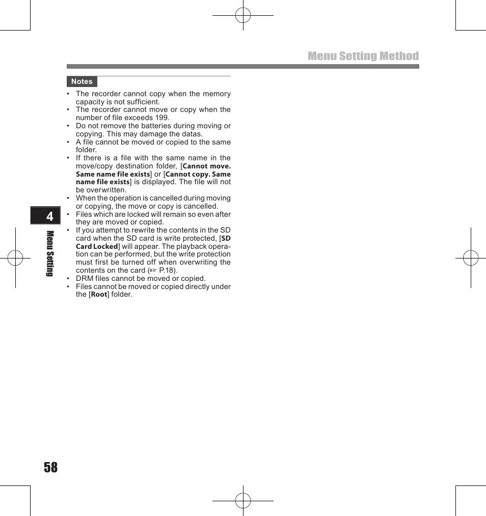 Menu setting method | Olympus LS-11 User Manual | Page 58 / 86