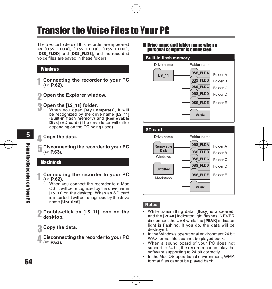 Transfer the voice files to your pc | Olympus LS-11 User Manual | Page 64 / 86