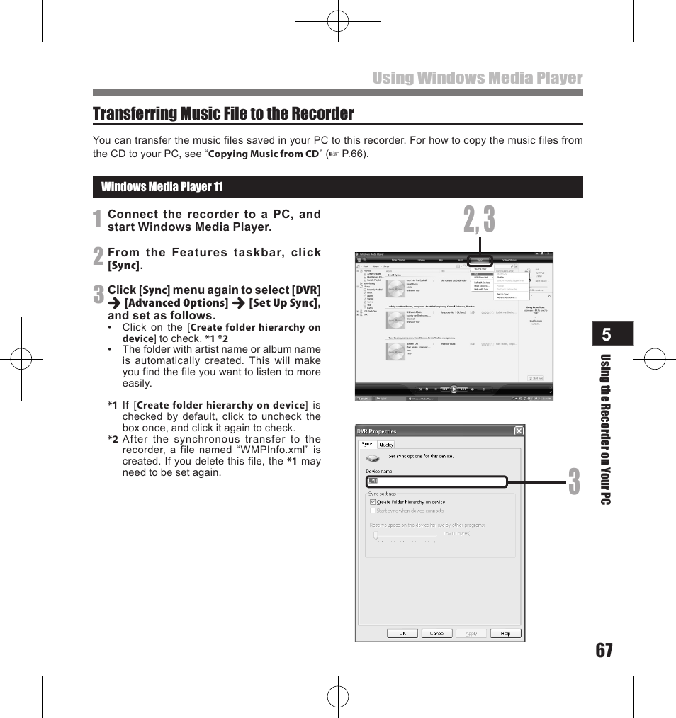 Transferring music file to the recorder | Olympus LS-11 User Manual | Page 67 / 86