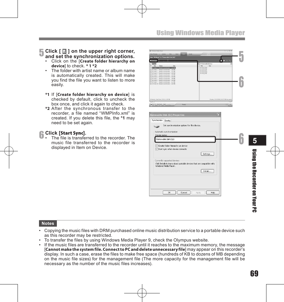Using windows media player | Olympus LS-11 User Manual | Page 69 / 86