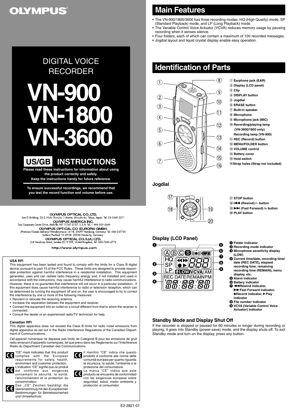 Olympus VN-900 User Manual | 6 pages