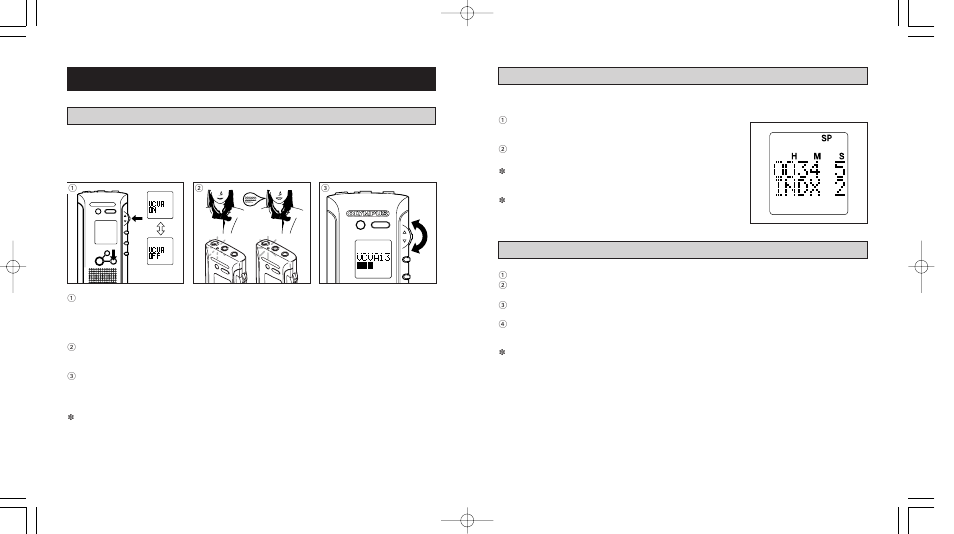 Convenient features, Recording index signals, Detecting index signals | Variable control voice actuator (vcva) recording | Olympus DS 150 User Manual | Page 13 / 18