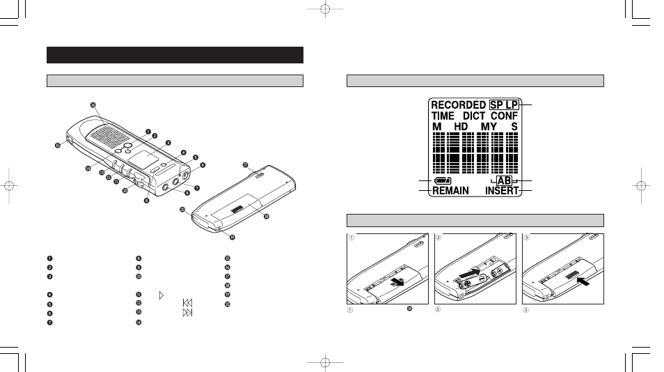 Before recording, Names of parts | Olympus DS 150 User Manual | Page 6 / 18